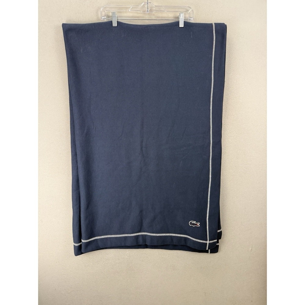 Lacoste Navy Blue Fleece Throw Blanket 50x70 White Piped Trim Soft Cozy